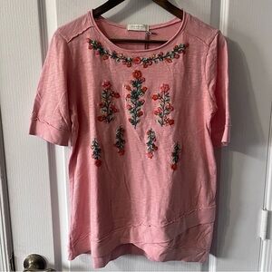 Mododoc Floral Embroidered Pink Shirt